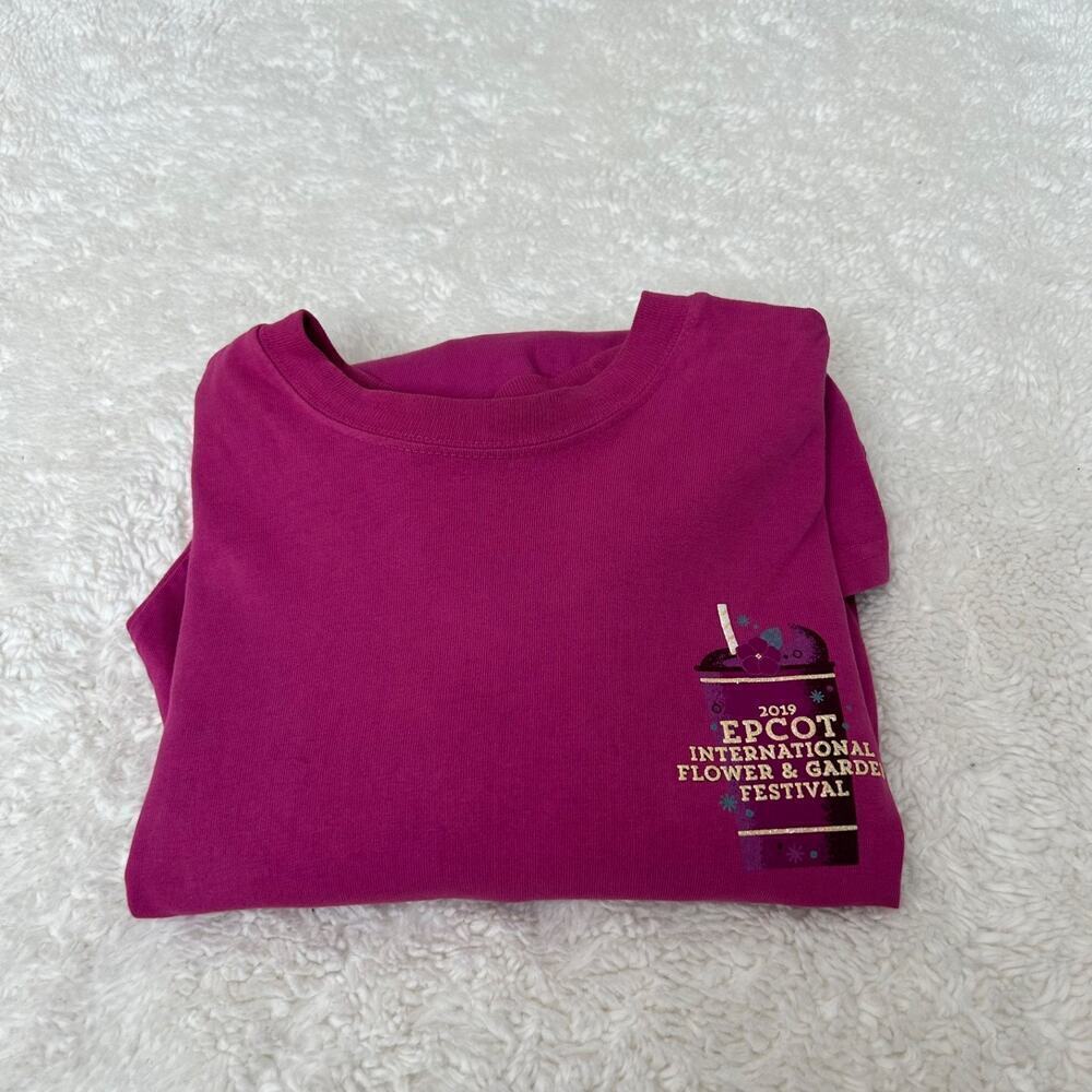Disney Womens Jersey Spirit Cotton Epcot Pink Cotton Logo Flower Garden Festival
